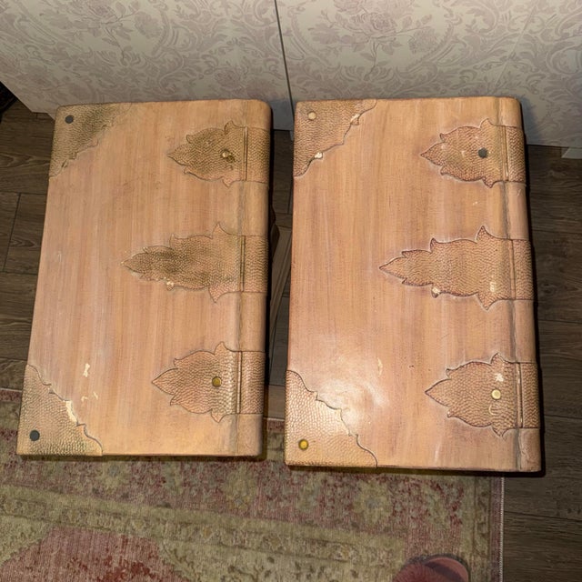 Postmodern 1980s Postmodern Polychrome Plaster Stacked Book Side Tables - A Pair For Sale - Image 3 of 7
