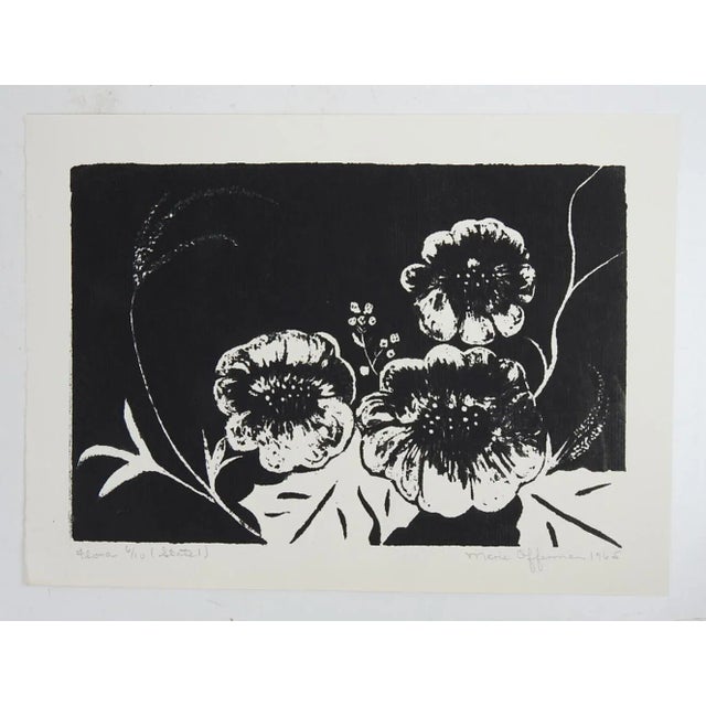 1965 Black and White Floral Serigraph For Sale - Image 4 of 4