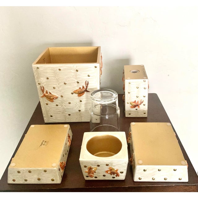 Hollywood Regency Mike and Ally Luxury Enameled Gilt Koi Fish Bathroom Set - Set of 6 For Sale - Image 3 of 10