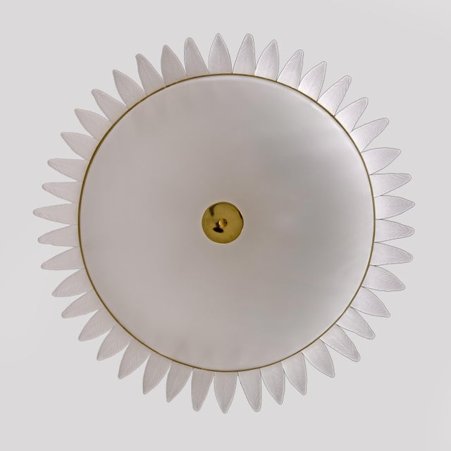 Art Deco Italian Murano Glass Feather Chandelier with Brass Details, 2000 For Sale - Image 6 of 13