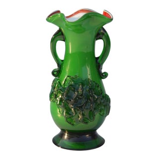 Mid-Century Handmade Green Glass Art Vase For Sale