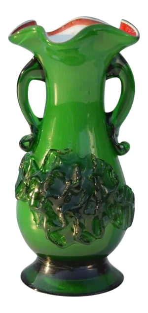 Mid-Century Handmade Green Glass Art Vase