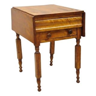 Antique Sheraton Chestnut Wood 2 Drawer Pembroke Drop Leaf Work Side End Table For Sale