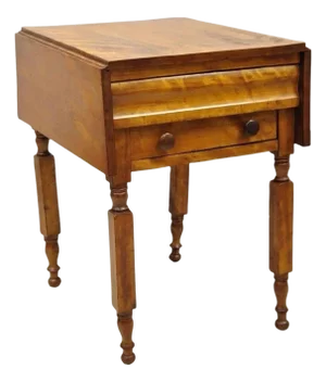 Antique Sheraton Chestnut Wood 2 Drawer Pembroke Drop Leaf Work Side End Table