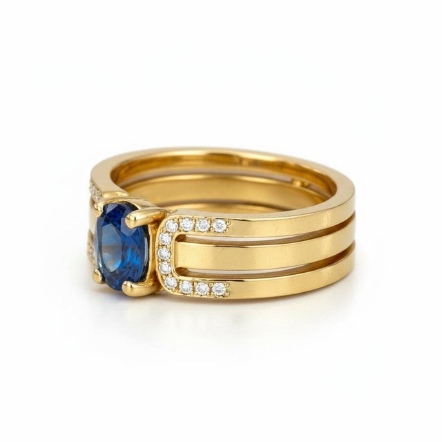 Not Yet Made - Made To Order Split Shank Oval Sapphire Engagement Silver, Gold Ring, Size 9.5 For Sale - Image 5 of 6
