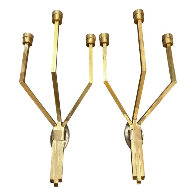 Satin Brass Wall Lamps, 1990s, Set of 2 For Sale