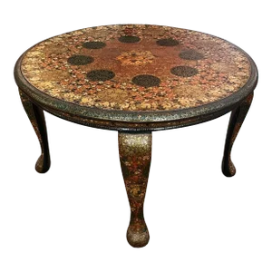 1900s Kashmir Lacquered Wood Circular Low/Coffee Table