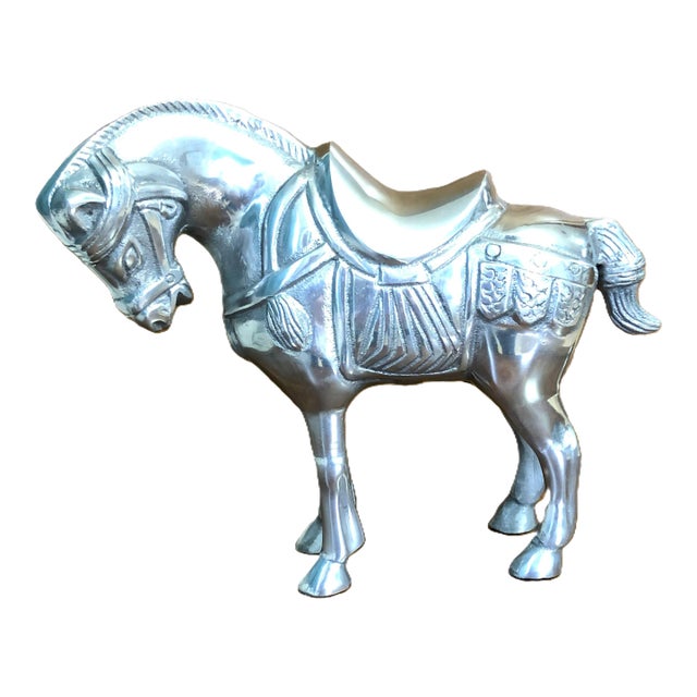Late 20th Century Polished Aluminum Chinese War Horse For Sale