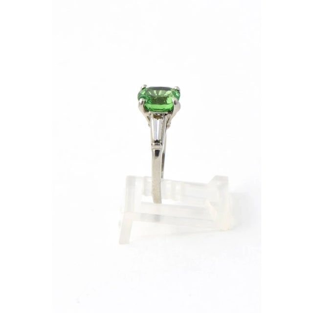 Cushion Shaped 2.78 Carat Tsavorite Garnet Diamond Platinum Ring size 4.5 For Sale - Image 4 of 9