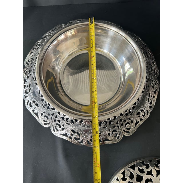 Silver Antique Forbes Silverplate Co Large Reticulated Flower Frog Bowl Serving For Sale - Image 8 of 12
