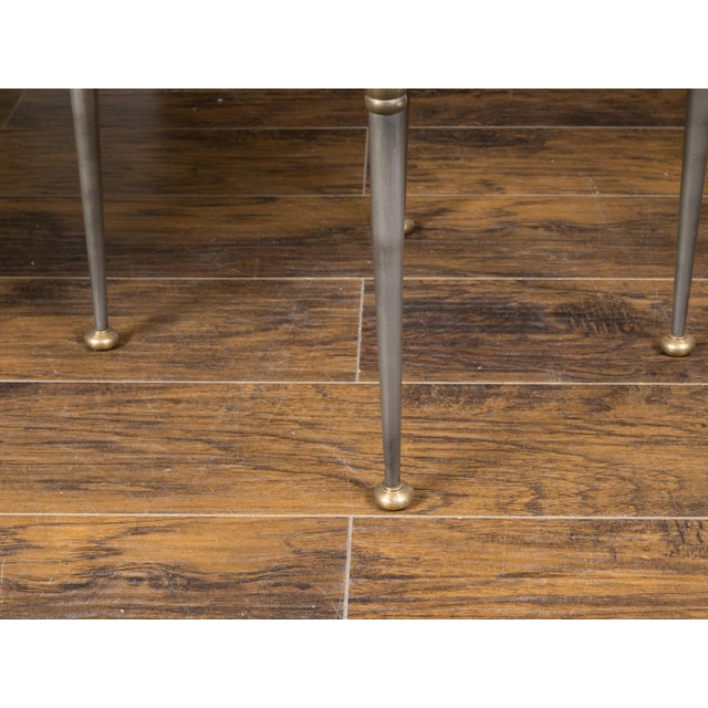 Pair of Trouvailles Metal and Brass Side Tables with Swan Necks and Doors For Sale In Atlanta - Image 6 of 11