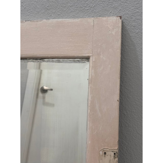 Farmhouse Antique Raised-Panel Farmhouse Mirror — Chippy Greige Paint, Beveled Glass, Heavy Solid Wood For Sale - Image 3 of 6