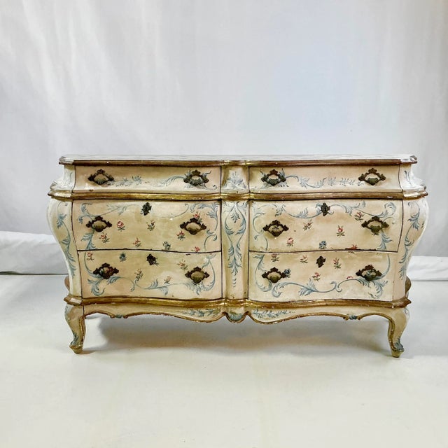 Art Nouveau 1800c Antique French Louis XV Hand-Painted Bombay Sideboard Commode Dresser, Flora & Acanthus Leaves For Sale - Image 3 of 18