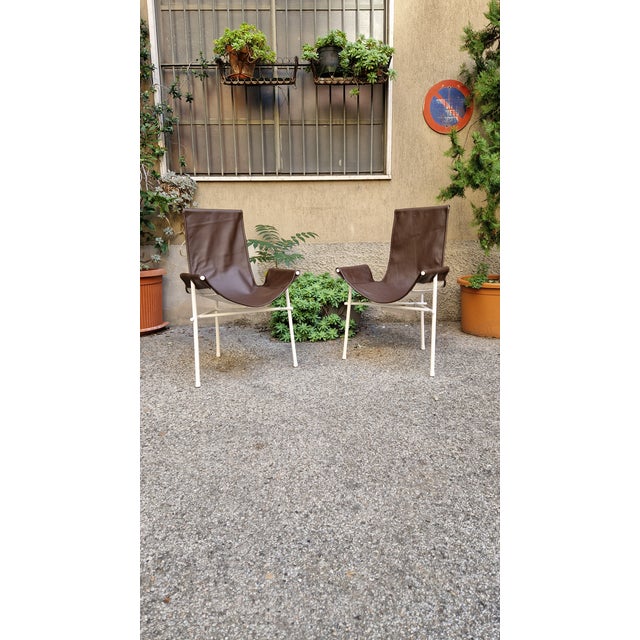 Brown Set of Armchairs in White Lacquered Iron and Brown Full-Grain Leather by Ilaria Marelli for Coro, 1970s For Sale - Image 8 of 14