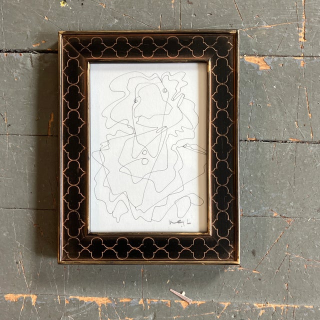 1080’s Original Small Abstract Wayne Cunningham Ink Drawing Vintage Frame For Sale - Image 4 of 4