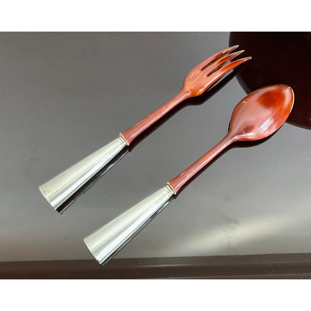 French Late 19th Century Sterling Handled Wood Salad Servers For Sale - Image 3 of 4