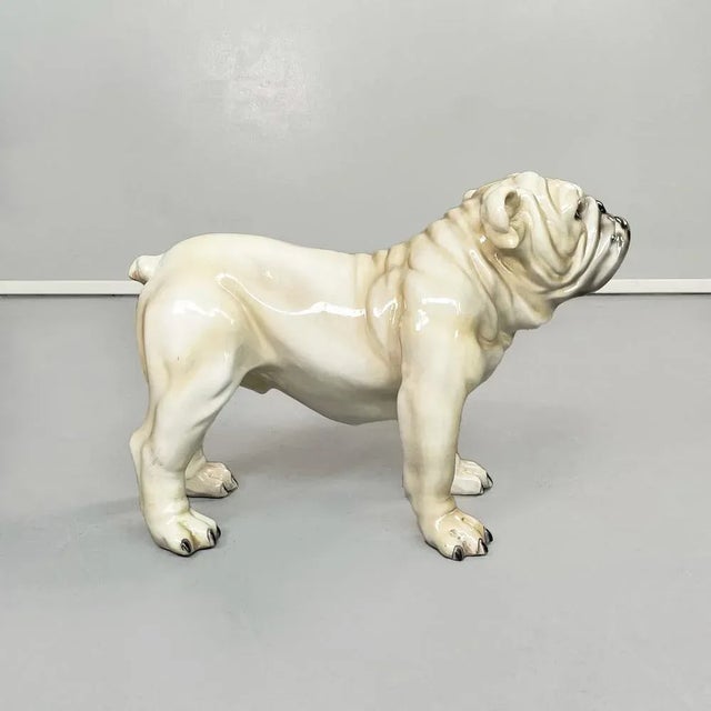 1970s Italian Modern Beige & Black Ceramic Sculpture of Standing Bulldog, 1970s For Sale - Image 5 of 16