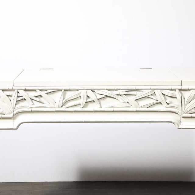 Off-white Mid-Century Vanity/Writing Desk W/ Carved Bamboo Motif Signed James Mont For Sale - Image 8 of 18