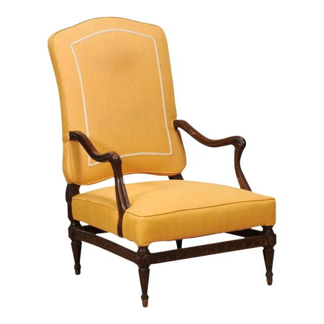 18th Century French Transition Period Walnut Armchair with Scrolling Arms For Sale