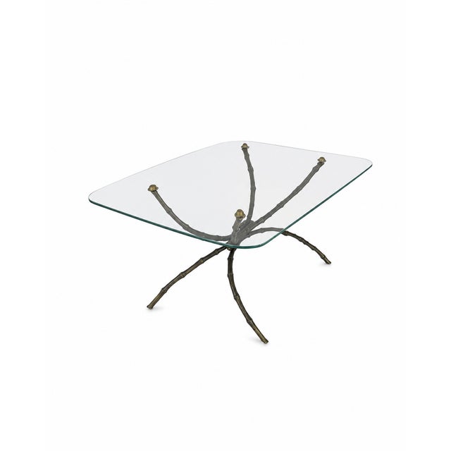 Mid-Century Modern Hollywood Regency Side Table with Glass Top and Bamboo-Shaped Brass Base, 1960s For Sale - Image 3 of 7