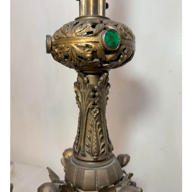 Antique 1800's Ornate Bronze Religious Candle Holder Electric Table Lamps - a Pair For Sale - Image 9 of 14