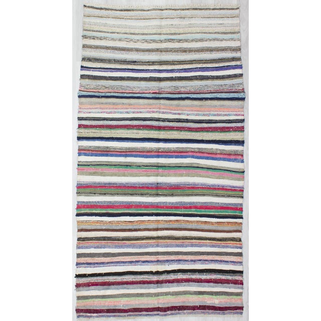 1960s Turkish Striped Wool Rag Rug For Sale In Los Angeles - Image 6 of 6
