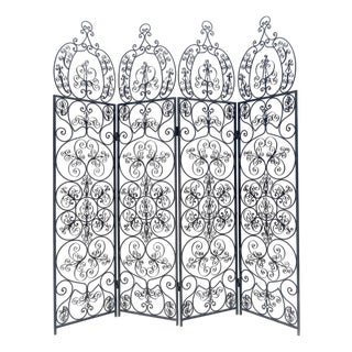 Fine Wrought Iron Scrolls Motif 4 panels Room Divider c1970s MINT For Sale