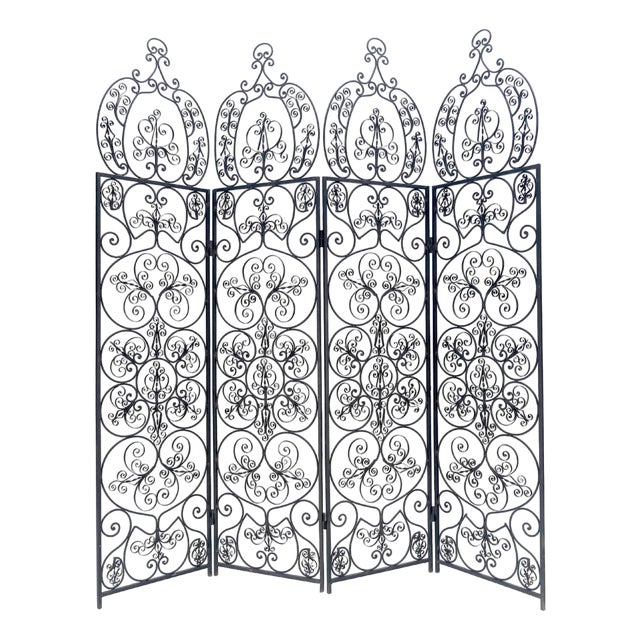 Fine Wrought Iron Scrolls Motif 4 panels Room Divider c1970s MINT For Sale