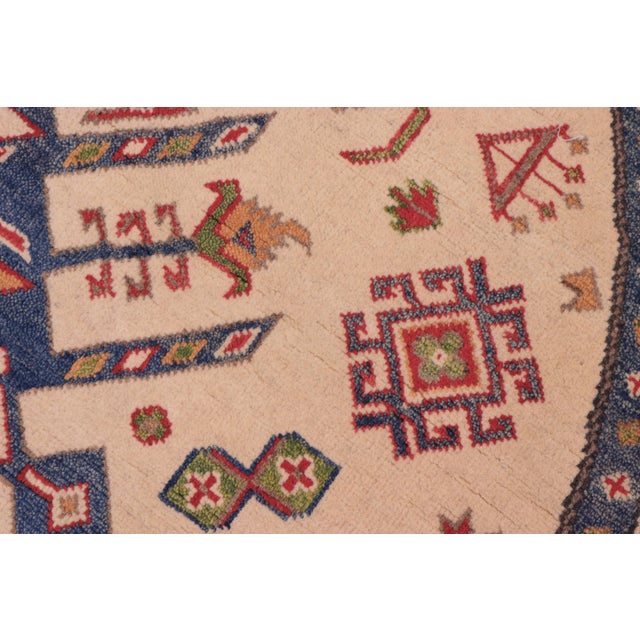 1990s Rustic Kazak Ivory/Red Wool Round Rug- 6'5''x6'6'' For Sale - Image 5 of 10