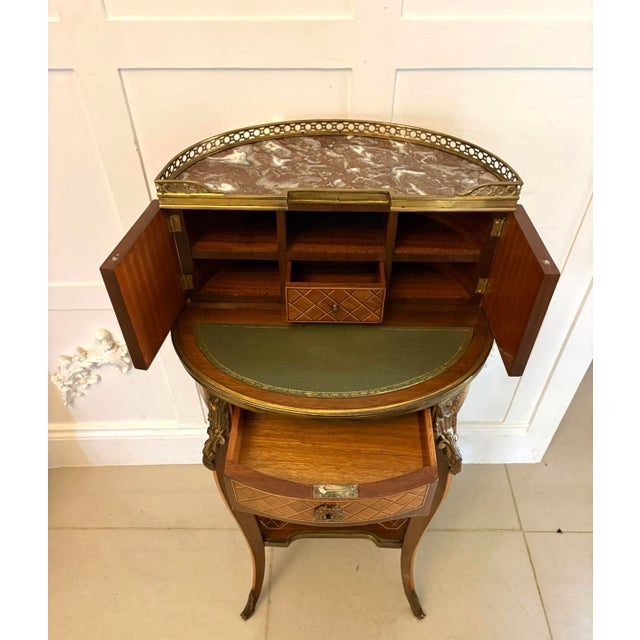Antique French Kingwood Parquetry Freestanding Ormolu Ladys Writing Desk Bonheur Du Jour, 1880 For Sale - Image 6 of 16