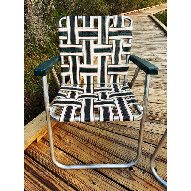 Metal Vintage Rio Backyard Collection Aluminum Webbed Patio Chairs, Pair For Sale - Image 7 of 14