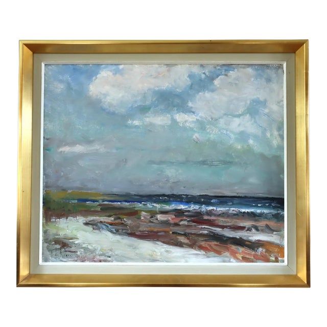 1978 Modernist 'Drift at Low Tide' Expressive Original Coastal Landscape Oil Painting, Framed For Sale