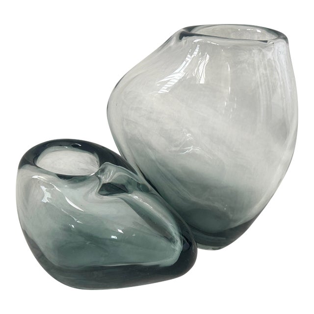 Pair of Per Lutken Holmegaaurd Smoked Teal Vases For Sale