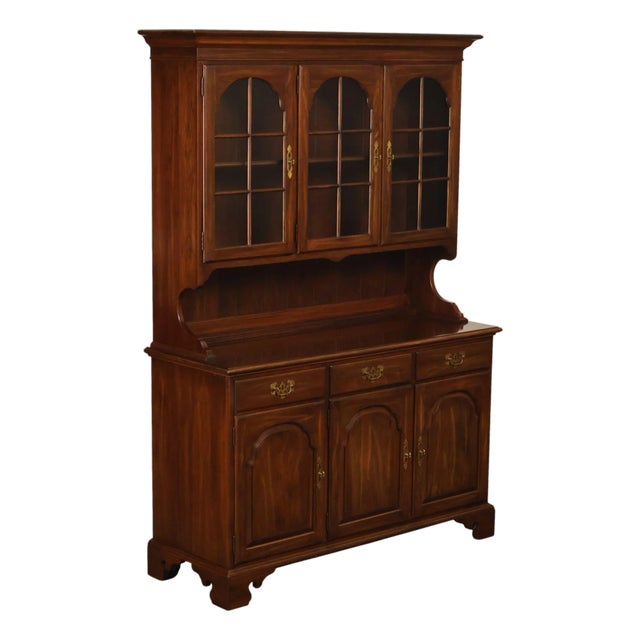 Ethan Allen Georgian Court Style Cherry Step Back Hutch China Cabinet For Sale