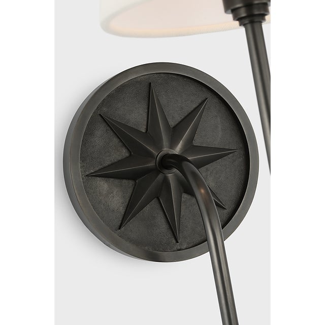 Visual Comfort Chapman & Myers for Visual Comfort Signature Polaris 17" Single Sconce in Bronze with Linen Shade For Sale - Image 4 of 6