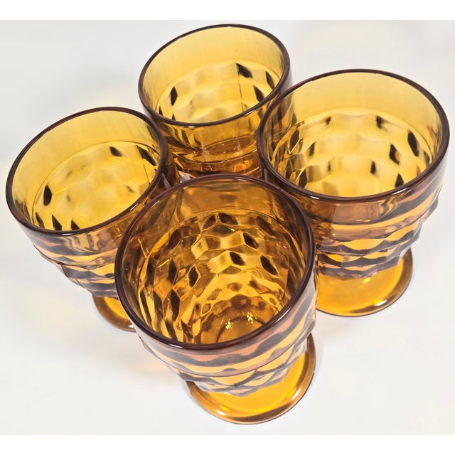 Amber Honeycomb Goblets- Set of Four For Sale - Image 6 of 8