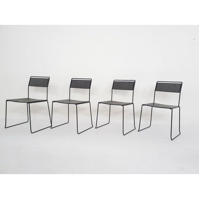 Black Metal Perforated Dining Chairs 1980s, Set of 4 For Sale - Image 4 of 10