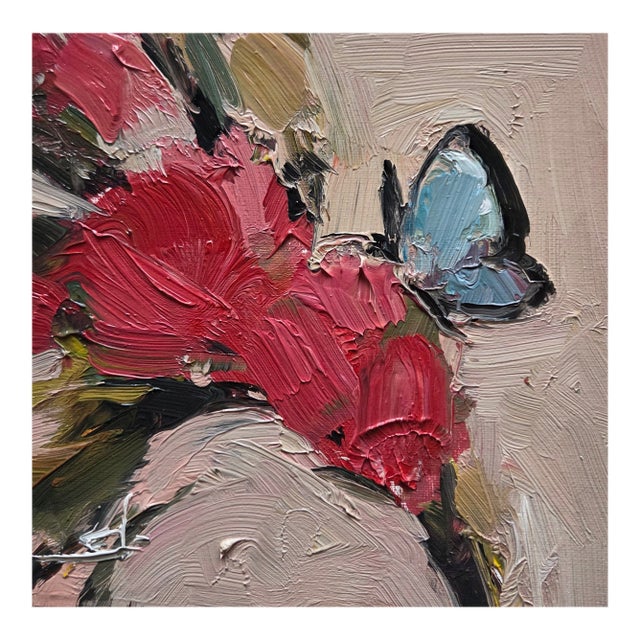 Butterfly Pink Flowers Original Oil Painting by Vivek Mandalia For Sale