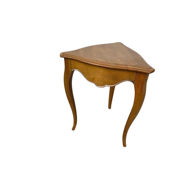 Vintage Ethan Allen French Country End Side Triangle Corner Table Distressed Finish 246 For Sale - Image 9 of 11