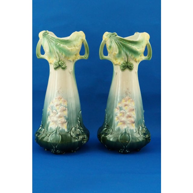Art Nouveau Ceramic Slip Vases from Sceaux / Sarreguemines, France, Late 1800s, Set of 2 For Sale - Image 3 of 18