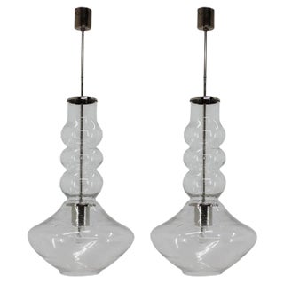 Large Mid-Century Handmade Glass Pendants, 1960s, Set of 2 For Sale