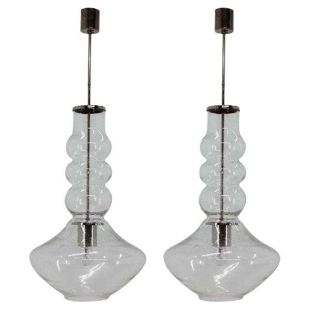 Large Mid-Century Handmade Glass Pendants, 1960s, Set of 2 For Sale