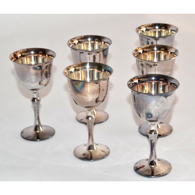 English Set 6 Vintage Valero Spain Silverplate Sherry Goblets European Traditional 1970s For Sale - Image 3 of 12