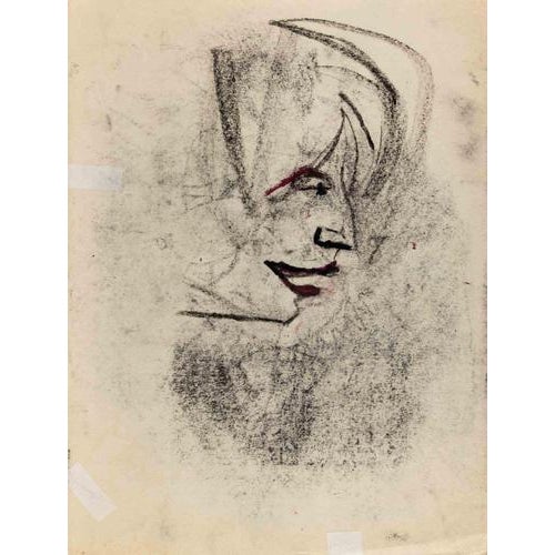 Charcoal drawing and watercolor realized by Mino Maccari in 1960. Hand siged in pencil lower right. with a portrait...