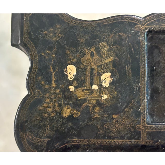 Antique 19th Century Black Lacquer Chinoiserie Inkstand With Cut Glass Inkwell For Sale - Image 4 of 18