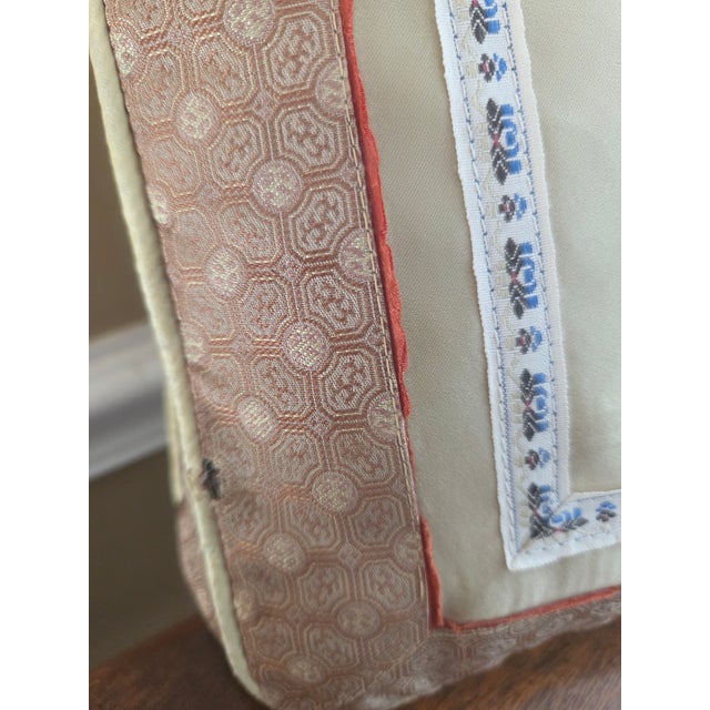 Textile Vintage Bird Embroidered Chinese Silk Pillow For Sale - Image 7 of 11