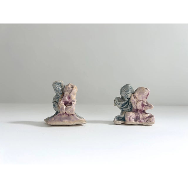 Pair of pinch pottery hugging figurines by Japanese ceramicist Maki Sakusabe. Figurines fully stand on their own and...