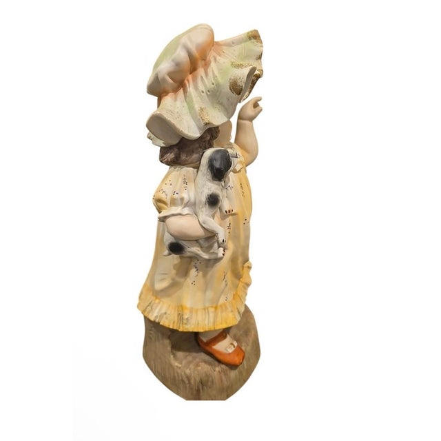 Antique German Gebruder Heubach Bisque Piano Girl Dog Statue 1880 18" For Sale - Image 9 of 11
