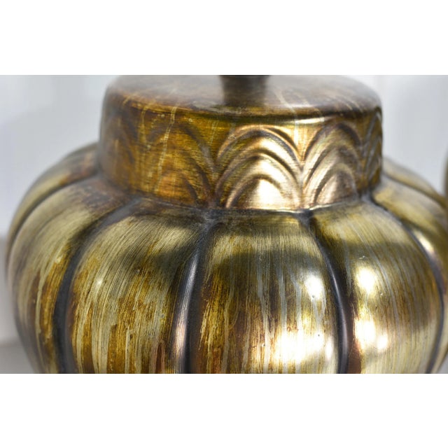 Mid Century Gold Ceramic Large Vase Lamps - a Pair For Sale In Chicago - Image 6 of 11
