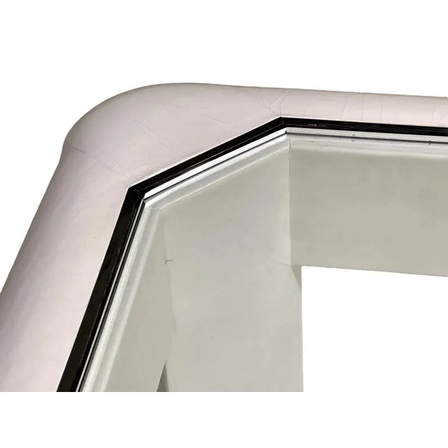 1980s Karl Springer Mark II White Leather W/Gunmetal Inlay Coffee Table, 1986 For Sale - Image 5 of 6